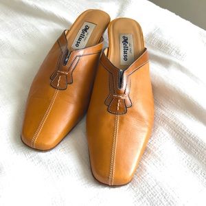 Melluso Italian Leather Mules Size 39 (US 8) Cognac Leather Made in Italy